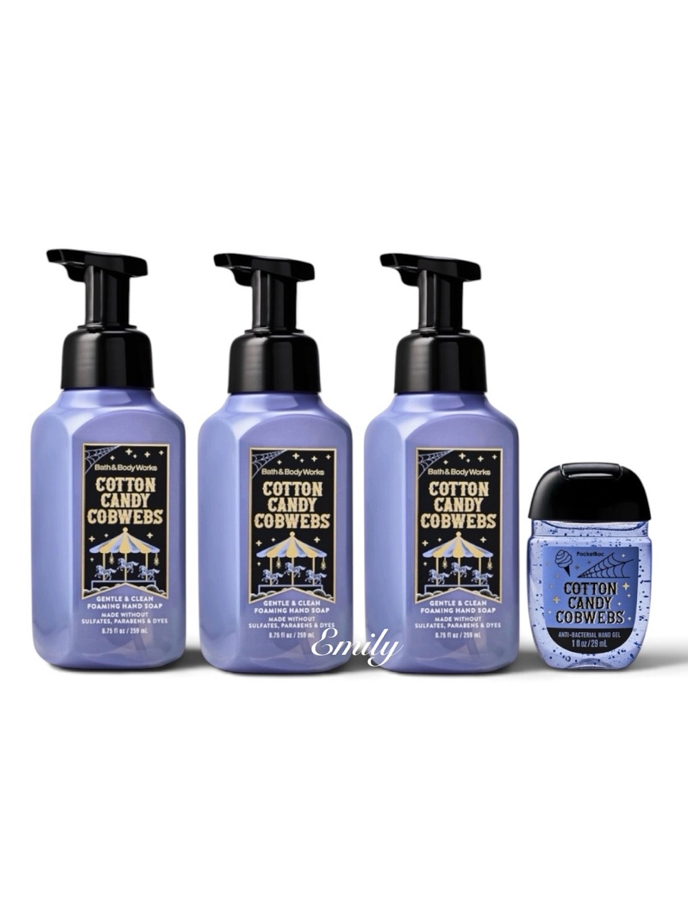 3X Bath & Body Works COTTON CANDY COBWEBS Gentle Foam Hand Soap 8.75 fl oz Set
